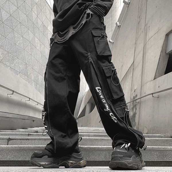 Pantaloni da uomo Nastri da uomo Color Block Black Pocket Cargo Pants Harem Joggers Harajuku Sweatpant Pantaloni Hip Hop maschili 221010