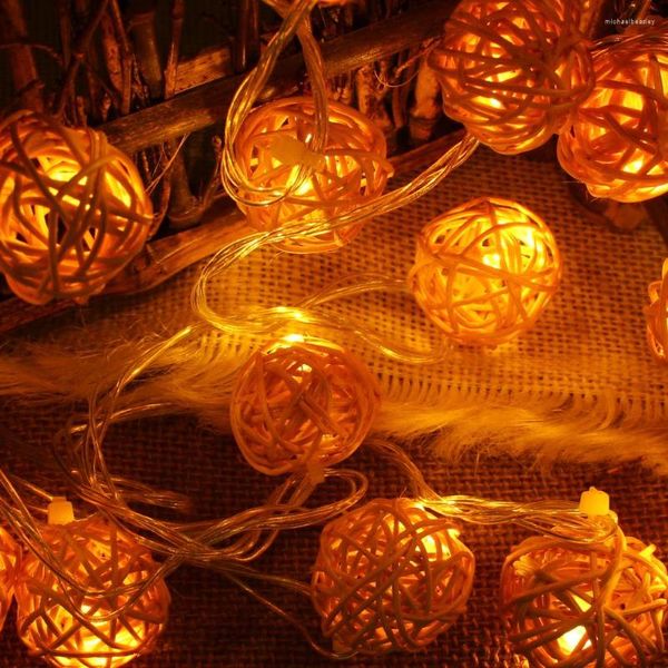Stringhe collegabili 5m 20leds Rattan Ball Led String Lights Fata Natale Outdoor Indoor Wedding Garden Pendant Garland Light