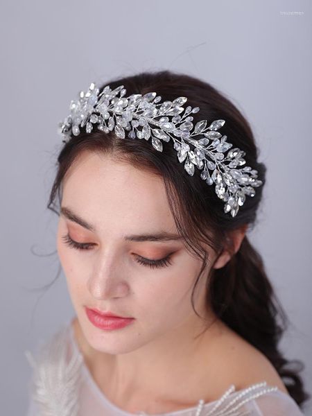 Copricapo di cristallo di lusso Copricapo da sposa Argento Strass Diamanti Corona da sposa Fasce Accessori per capelli da sposa fatti a mano da donna DiademiH