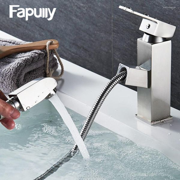 Torneiras de pia do banheiro Fapelly Basin Torneira Pull Bathel Bathtub Mixer Tap Single Holding 528-11n