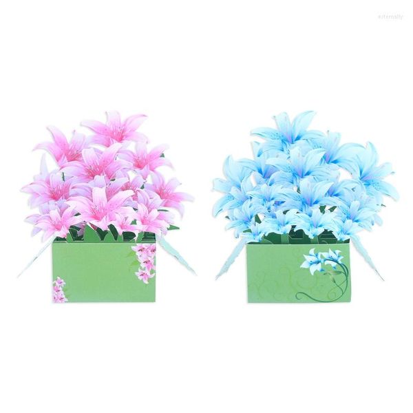 Biglietti di auguri H051 3D Lilies Up Card Paper Box Birthday Famade Handwriting