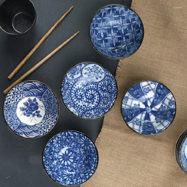 Tiglas Japão importou 5 peças tigela de cerâmica doméstica japonesa e refeição de arroz com porcelana branca azul Conjunto de presentes