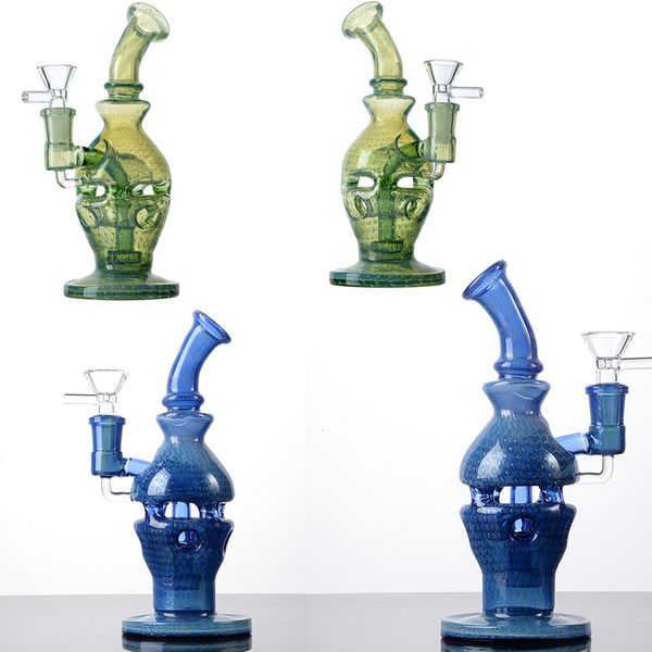 Atacado azul azul verde 14 mm articulação fêmea lanchohs bongs de vidro de água exclusivos tubos de fumantes de 8 polegadas bong bong ovo dab odle platafors por cl plataformas por cm com tigela wp22282