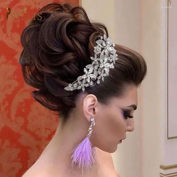 Cabeças de cabeceira de luxo de cabelos de casamento de flores de pente de noiva e tiaras jóias shinestone Band para peças de festa