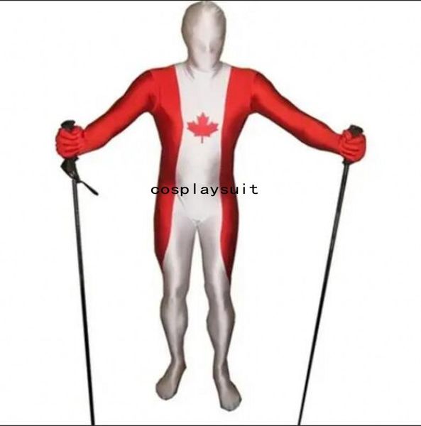 Fancy Maple Leaves Canada Flag Catsuith Trajes Full Bodysuit Dress Zentai Second Skin Skin Skin Spandex Macacão de spandex