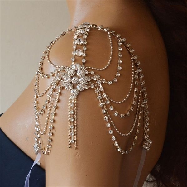 Altro moda multistrato una catena di spalla Boho sposa matrimonio super scintillante cristallo nappa scialle catena gioielli all'ingrosso 221008