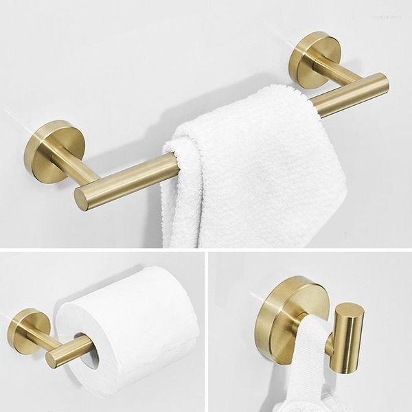 Accessorio per bagno set di asciugamano oro spazzolato bar a parete montato inossidabile in acciaio inossidabile porta carta per tessuto gancio per appendiabiti Accessori per bagno