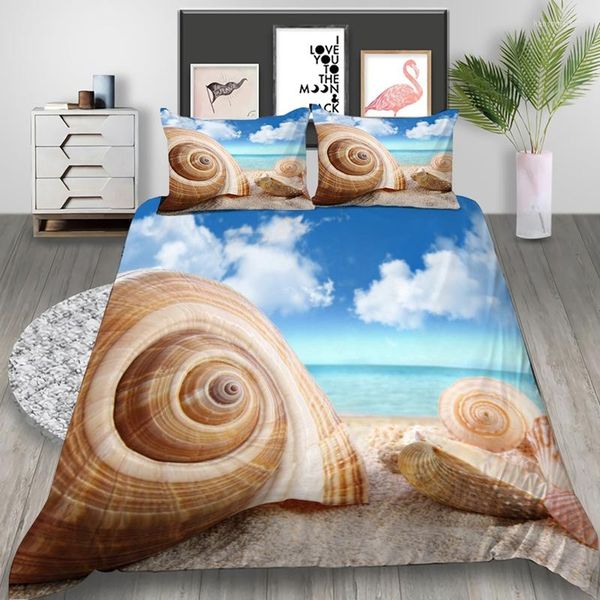 Set di biancheria da letto Sea Conch Set stampato in 3D Copripiumini Federe Trapunte Biancheria da letto Biancheria da letto