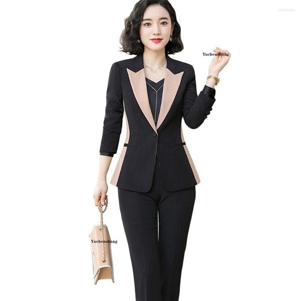 Pontas de duas peças femininas Jacketes Ladies e Pant Suit Fashion Women Feminino Formal Work Business 2 Conjunto Blazer