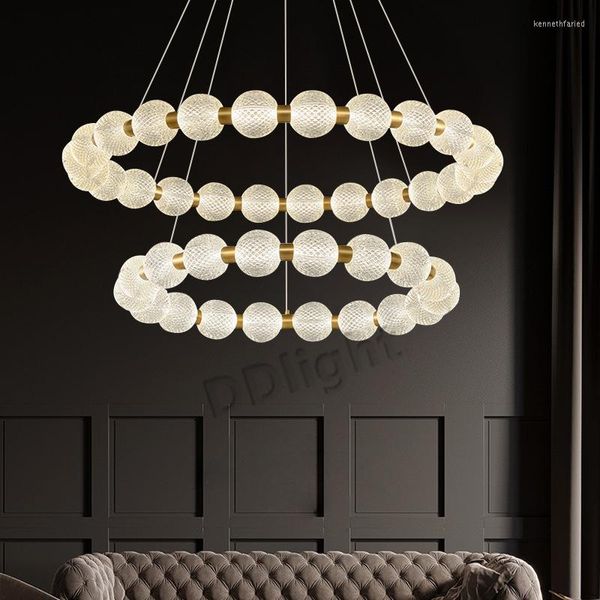 Pendelleuchten Moderne Luxus Perlenkette Ring Alle Kupfer LED Decke Kronleuchter Beleuchtung Wohnzimmer Lampe Schlafzimmer Licht Glanz Dekor