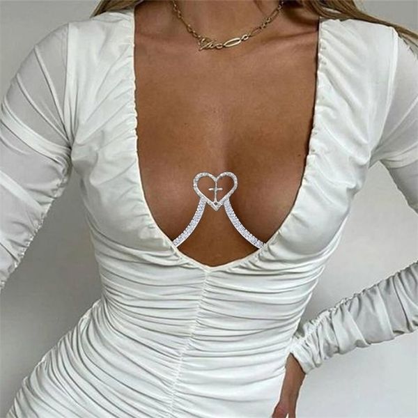 Other Cross Heart Crystal Chest Bracket Bra Chain Body Jewelry Necklace For Women Body Chain Bra Harness Lingerie Festival 221008