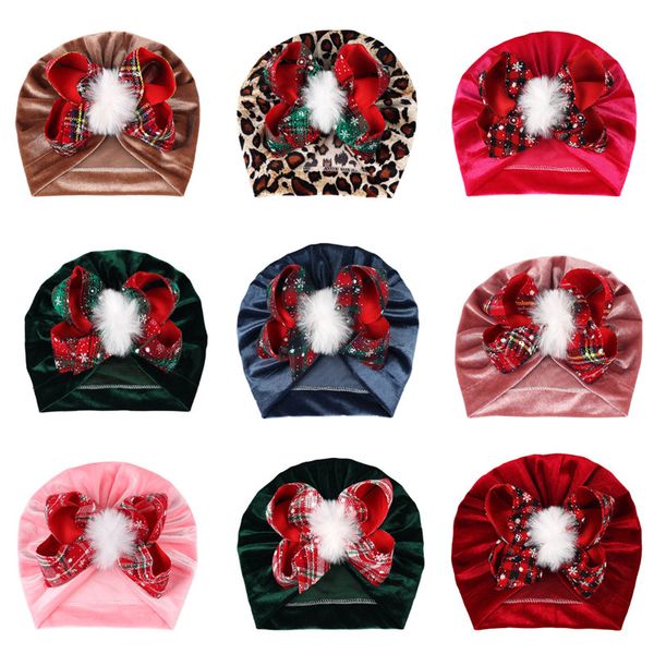 Рождественская детская шляпа зимняя бархат Big Bow Babs для девочек мальчики новорожденные шапочки для малышей Turban State Math Prem News Gift