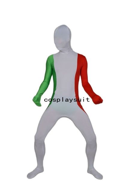 Ausgefallene Catsuit-Kostüme mit Italien-Flagge, Ganzkörperanzug, Kleid, Zentai-Second-Skin-Anzug, Kostüm, Spandex-Overall