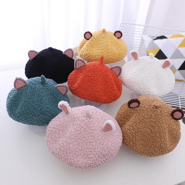 Cappelli Bambini Cartoon Orecchie di animali Ragazze Berretto Autunno Faux Lamb Hair Bud Bambini Cosplay Winter Warm Berretti