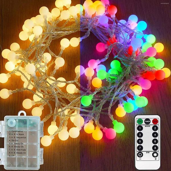 Stringhe 33 piedi 100 LED Ball Light Fairy String Lights Telecomando 8 modalità per la festa di nozze Decorazione natalizia alimentata a batteria