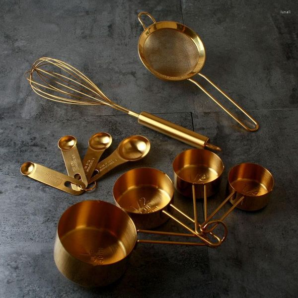 Bakeware Tools Baking Retro Golden Flour Sieve Bomba de ovo de ovo Medição de colher de alimento Props Copo