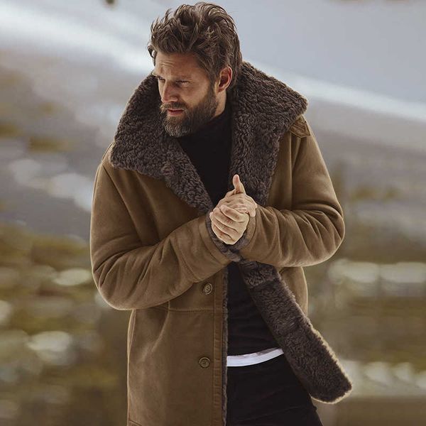 Cappotto da uomo in pelliccia sintetica 2022 nuovi uomini cappotto antivento outwear risvolto di media lunghezza addensare cappotto di pelliccia giacca invernale calda cappotto di pelliccia soprabito da uomo T221007