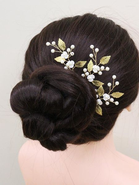 Kopfbedeckungen Vintage Silber Blattgold Haarnadeln Perle Blumenschmuck für Braut Party Ornamente Hochzeit Zubehör ClipsKopfbedeckungen