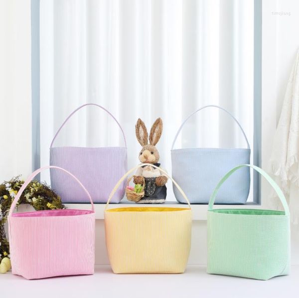 Carta da regalo 20pcs Borsa di totalizzatore all'ingrosso di colore della caramella del cestino di Pasqua con il secchio di Seersucker della maniglia singola Enorme immagazzinaggio SN