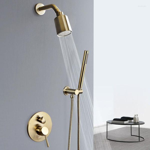 Badezimmer Duschsets in wand gebürstete goldene Niederschlagsmischer kaltes Messingbad und Tipphahnhahn