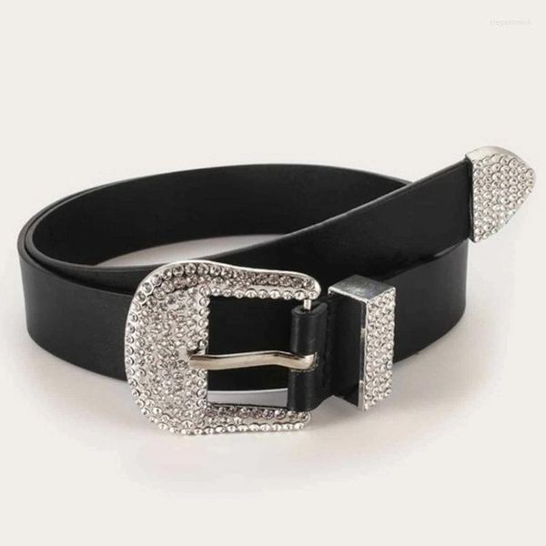 Cinture Cintura di lusso con fibbia con strass Cowboy da cowgirl tempestato di cristalli occidentali