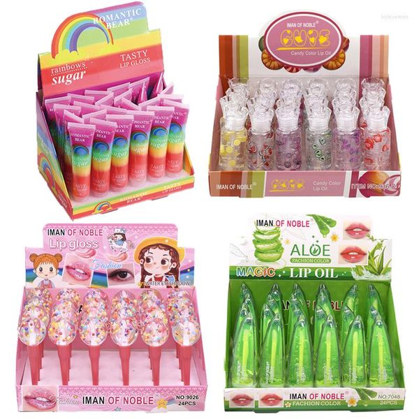 Lucidalabbra Lipgloss Set 24 pezzi con scatola Simpatica arcobaleno che cambia colore Stick Shine per labbra