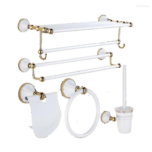 Conjunto de acessórios de banho Langyo Acessórios de banheiro de luxo Hardware Whitegold pingente polido escova de dentes de escova de pano de pano de pano