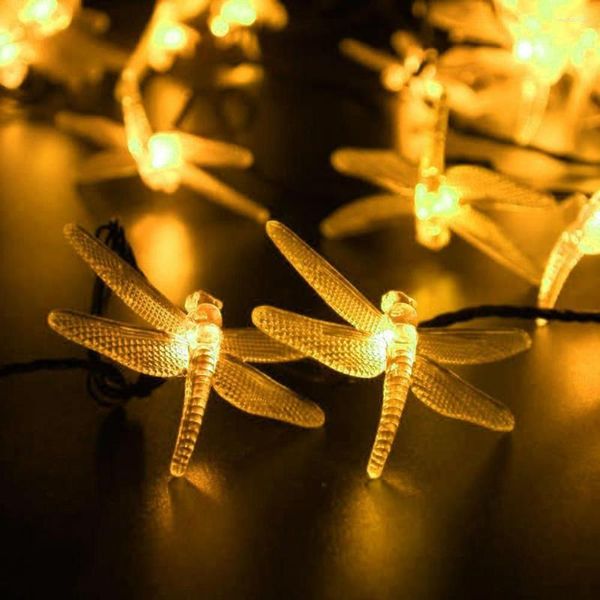 Stringhe Luci natalizie solari 2.2M 20 LED Stringa fata libellula per decorazioni per feste di Natale Lampada da esterno 30