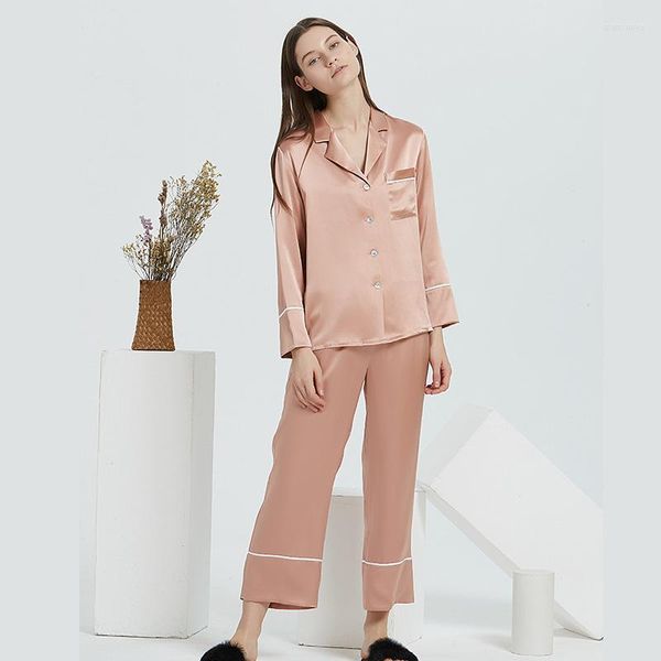 Casa di abbigliamento 100 Pamas di seta Set per donne 19 Momme Mulberry pigiami 2 pezzi Tops pantaloni pijama signore abiti da notte