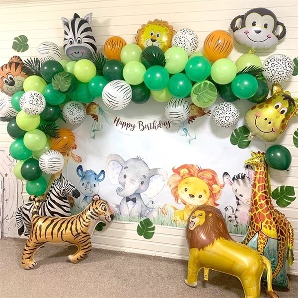 Altre forniture per feste festive 109 pezzi Kit ghirlanda di palloncini a tema Jungle Safari Palloncini animali Foglie di palma per bambini Ragazzi Compleanno Baby Shower Decor 221010