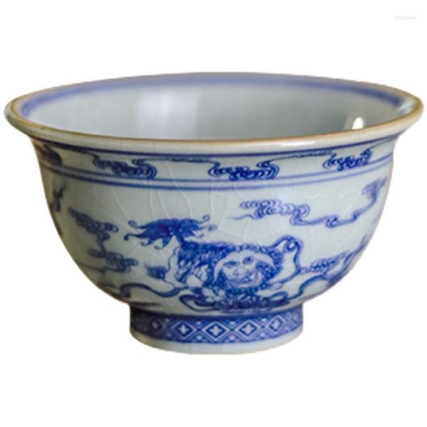 Tazze Piattini Yongle Premendo a mano Master Cup blu e bianco Set da tè personale singolo di grande capacità Ceramica Jingdezhen
