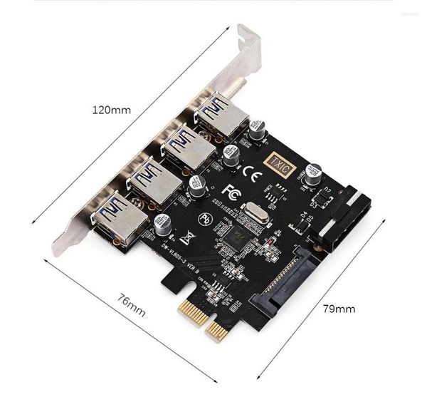 Câbles d'ordinateur 4 Ports PCI-E vers USB 3.0 HUB Adaptateur de carte d'extension PCI Express 5 Gbps pour carte mère