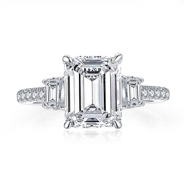 Anelli Anziw 925 Sterling Zilveren 3 Karaat Emerald Cut Engagement Ring Voor Vrouwen 3-steen Gesimuleerde Diamond Wedding Band267L