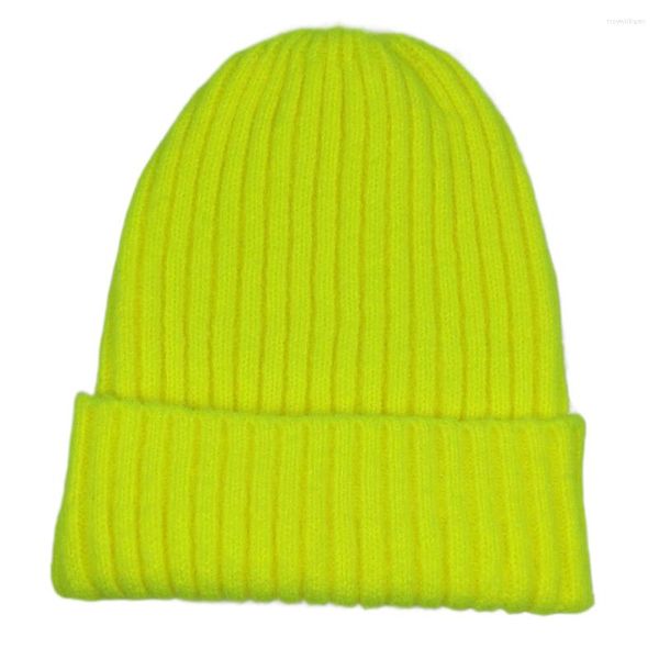 Beralar Parlak Renk Katı Örgü Kafatası Beanie Kadın Erkek Kuff Sıcak Kış Şapkaları Sade Toques Neon Sarı Turuncu Yeşil Bordo