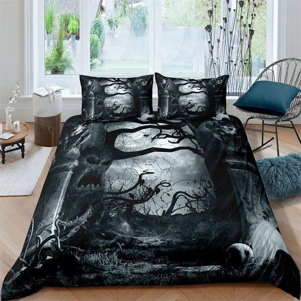 Bedding Sets Halloween Tree Bedding Conjunto Queen King Horror tema capa Gothic Spooky Polyster Duvet Capa Galhos de Quilt Grey Quilt 221010