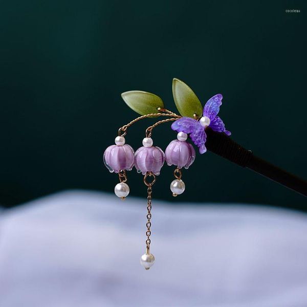 Haarspangen, chinesischer Retro-Schmuck, handgefertigte Stick-Schmetterlings-Blumennadeln und hölzerne Essstäbchen-Stil-Gabeln für Frauen