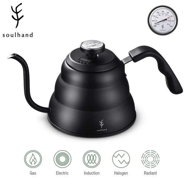 Kaffeekannen SOULHAND Kaffeekessel 12L 1L Edelstahl Übergießkaffeekanne Wasserkocher Tropfkessel mit Thermometer für Home Office Cafetera 221010