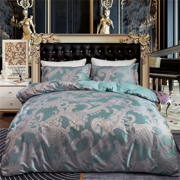 Conjuntos de cama Conjunto de cama de estilo americano europeu Jacquard Satin 23pc Tampa de edredão conjuntos de tampa de alta qualidade da colcha da UE Tamanho da UE 221010