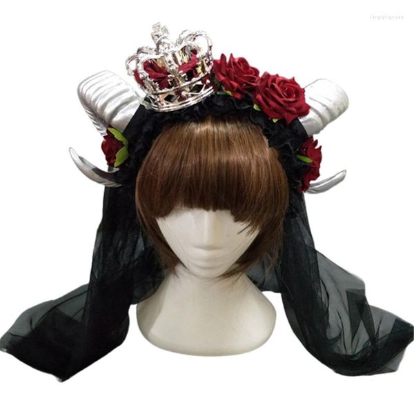 Pieces de cabeça x7yc rose bull chifre na cabeça de cabana de cosplay para festas de halloween desgaste de peles de cabelo gótico suprimentos de capacete gótico