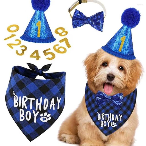 Ropa para perros 1 juego de decoraciones de fiesta de cumpleaños ajustables hechas a mano Gato Triángulo Bufanda Pajarita Accesorios Banner LB Suppl