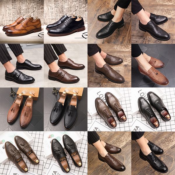 Luxuriöse Brogue-Oxford-Lederschuhe mit spitzer Zehenpartie, Schnürung, Schnalle, Quaste, gewebtes Muster, hochwertige Herrenmode, formelle Freizeitschuhe aus Leder, verschiedene Größen