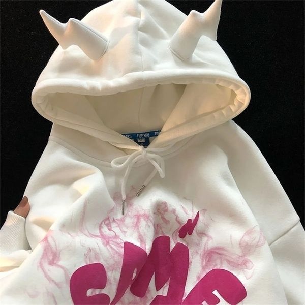 Womens Hoodies Sweatshirts Y2K Angel Ears Sweatshirt Vrouwen Graffiti Bubble Anime Lange Mouw Harajuku Goth Oversized Dikke Trui 221010