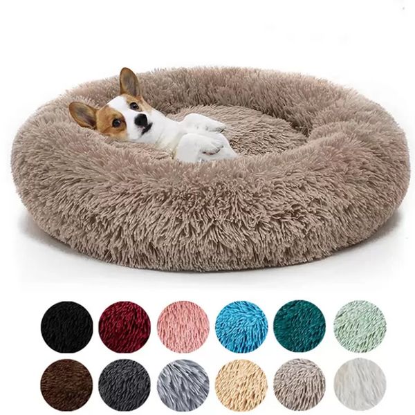 Cama de gato de pelúcia de pelúcia redonda e macia Casas de cães de cães de animais de estimação para cães pequenos gatos ninhos de ninho de inverno almofada de cachorrinho de cachorro FY2055 p1011