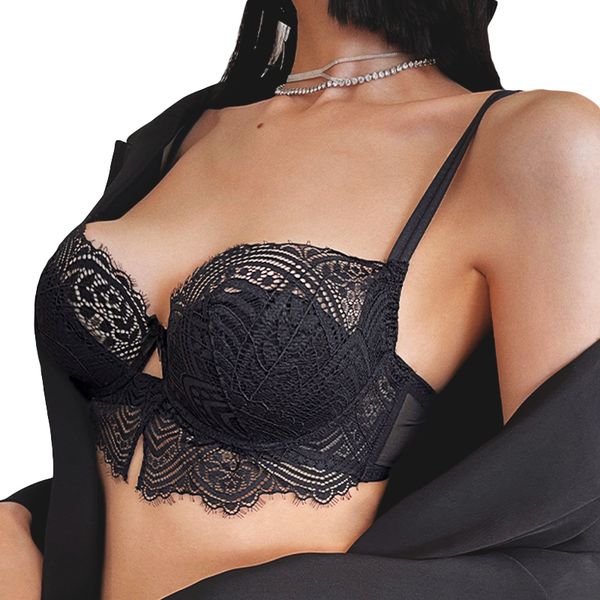 Bras Set Lingerie sexy nera Plus size C D e tazza sottile reggiseno push up e mutandine per le biancheria intima da ricamo da donna set 221010