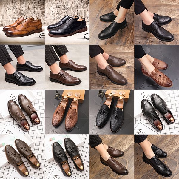 Luxuriöse Brogue-Oxford-Lederschuhe mit spitzer Zehenpartie, Schnürung, Schnalle, Quaste, gewebtes Muster, High-End-Herrenmode, formell, lässig, Lederschuhe, verschiedene Größen