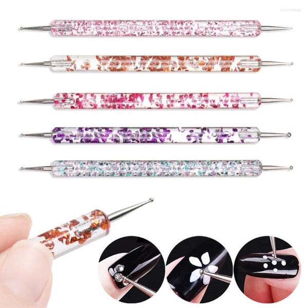 Nail Art Kits 5-teiliges Set Dotting Pen Acryl UV Gel Malerei Professioneller Griff Strass Kristall 2-Wege-Pinsel Beauty Tool Kit