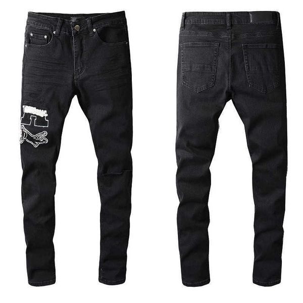 Man jeans skinny jeans Designer de jeans raspados para homens angustiados Rip Rip Rasker Black 20ss Motorcycle zipper slim fit stone steh hole