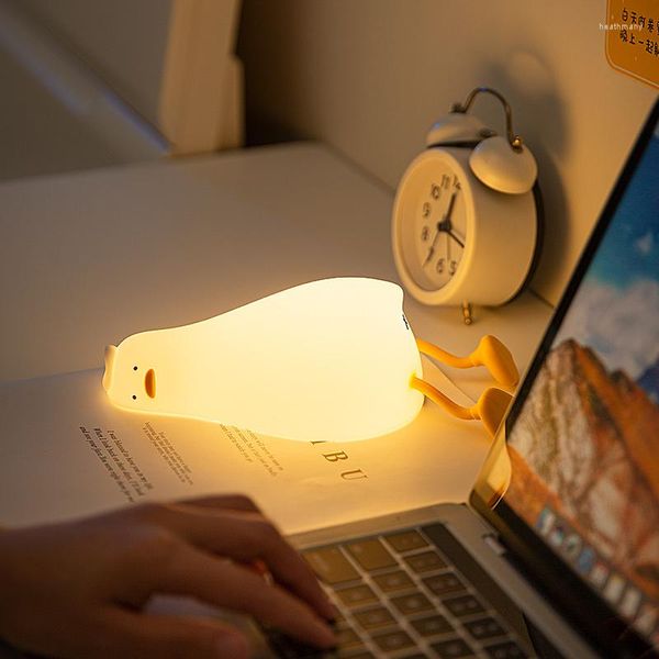 Luci notturne Anatra Led Ricaricabile Cartone animato Simpatico silicone Lampada che accarezza Interruttore I bambini dormono Decorazione della camera da letto per bambini Regalo di compleanno