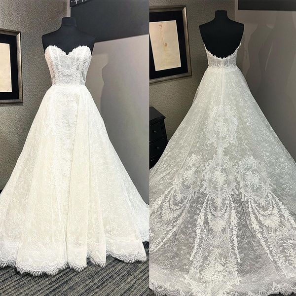 Abito da sposa giunonico Abito senza spalline in raso opaco senza maniche Impero con applicazioni di strascico Abito da sposa in pizzo taglie forti Abiti da sposa su misura