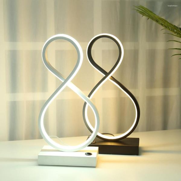 Lâmpadas de mesa Modern LED Spiral Simplicity Lamp 8 em forma de acrílica curva de decoração minimalista Desktop para estudo de quarto interno